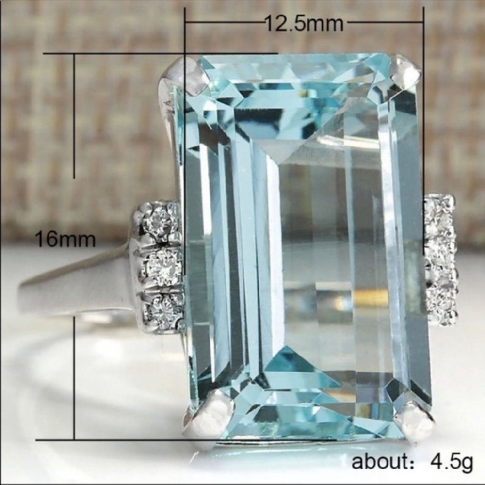 925 Sterling Silver Blue Aquamarine Diamond Ring - Picture 6 of 6